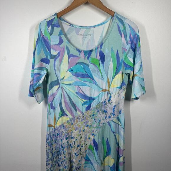 Soft Surroundings Stella Dress Women MP Painterly Blue Floral Maxi Spring Art - Picture 3 of 8